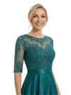 Chicsew Elegant Mother Of The Bride Dress Jewel Half Sleeves Lace Satin High-Low A-Line Gown