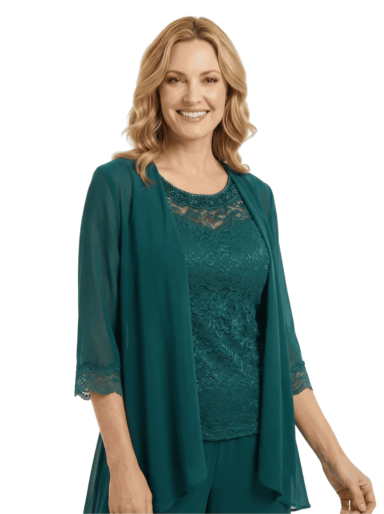 Chicsew Classy Mother Of The Bride Pantsuit Lace Top Wide Leg Jumpsuit Wedding Guest