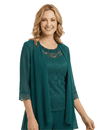 Chicsew Classy Mother Of The Bride Pantsuit Lace Top Wide Leg Jumpsuit Wedding Guest