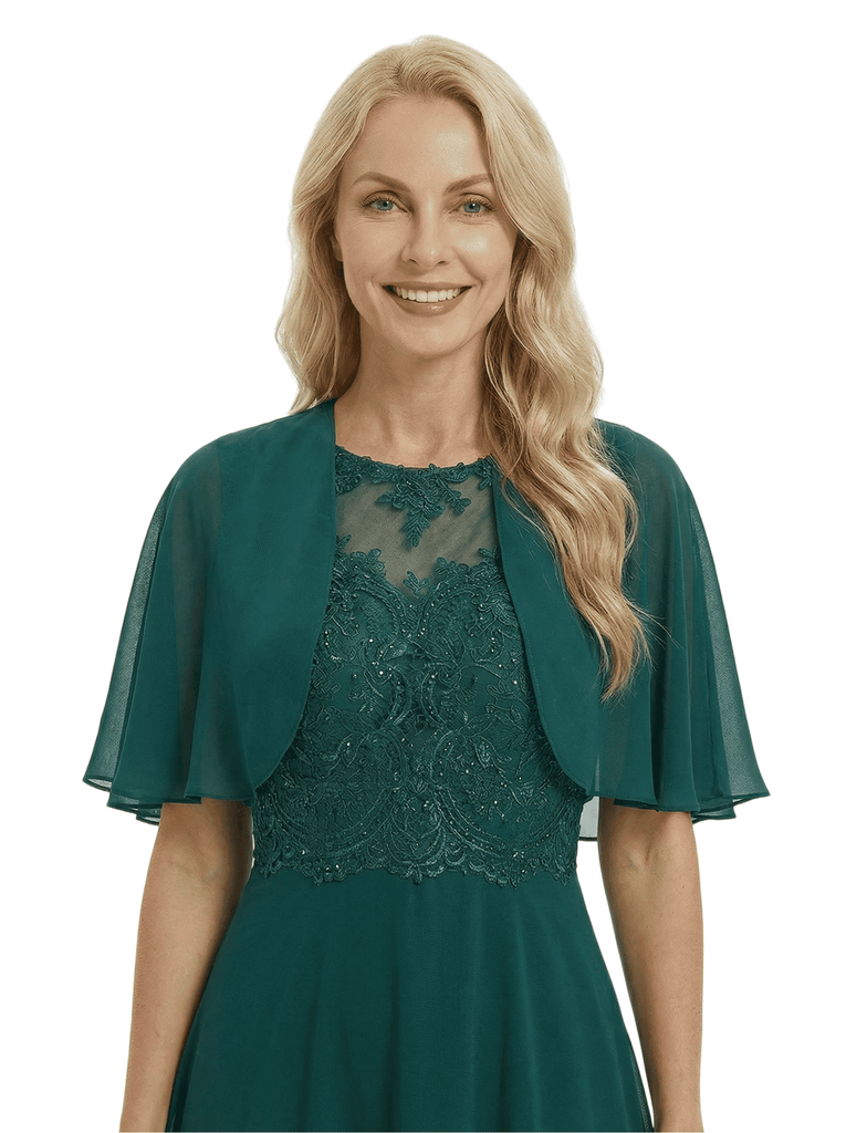 Chicsew Elegant Mother Of The Bride Dress Short Sleeves Lace Chiffon Floor-Length A-Line Gown