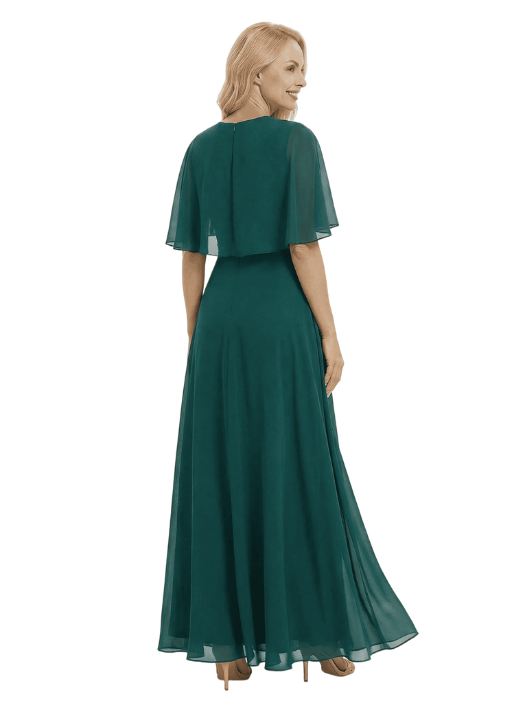 Chicsew Elegant Mother Of The Bride Dress Short Sleeves Lace Chiffon Floor-Length A-Line Gown