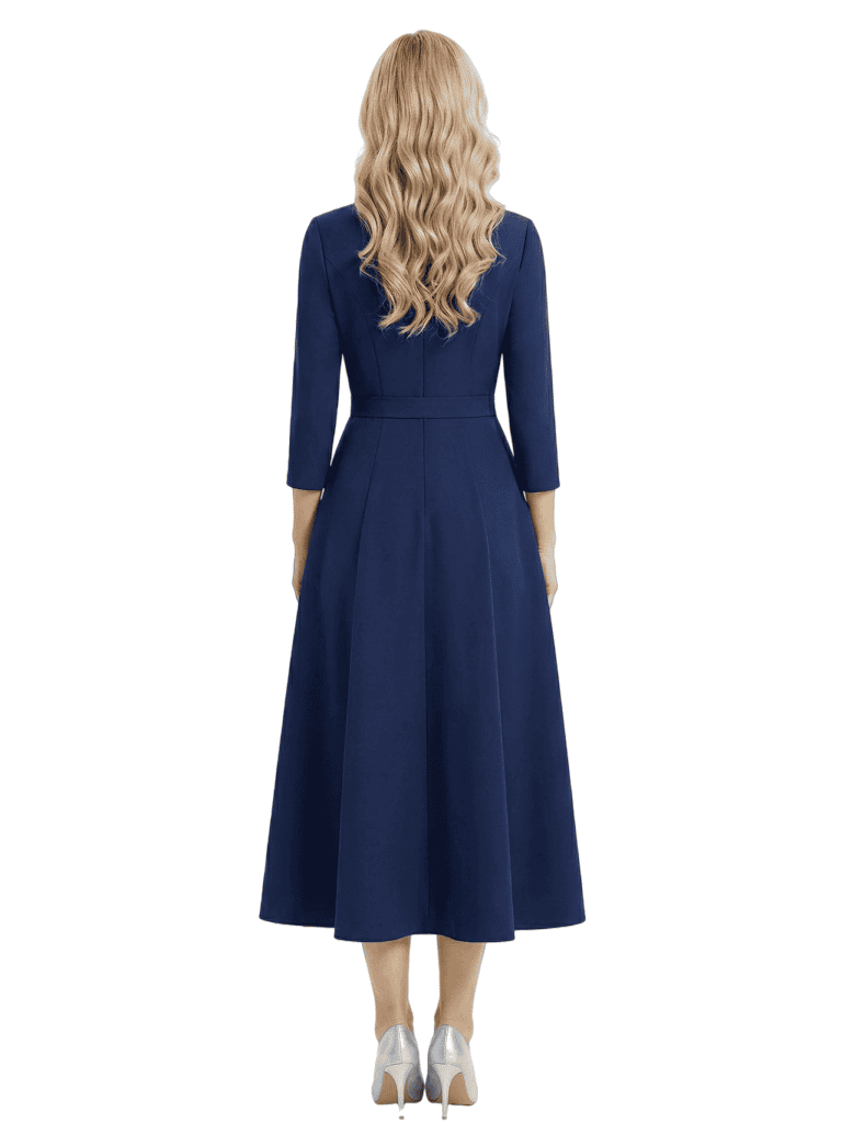 Chicsew Mother of The Bride Dresses V-Neck 3/4 Sleeve Satin Tea Length Crepe Gown Elegant Flowy Formal Wedding Event Attire