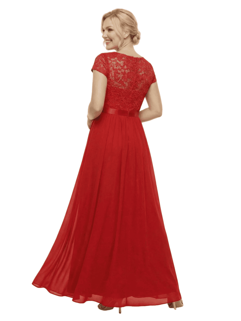 Chicsew Mother of The Bride Dresses Scoop Short Sleeve Lace Maxi Gown Unique Formal Wedding Attire