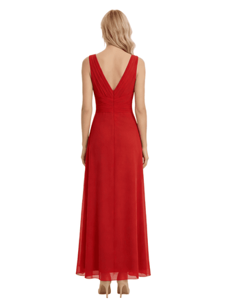 Chicsew Mother of The Groom Dresses V-Neck Chiffon Gown Classy Ruched Formal Bridal Party Dress