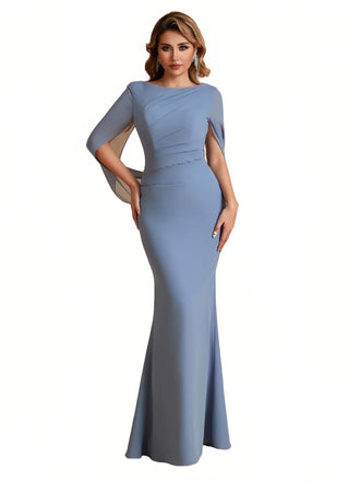 Elegant Mermaid Chiffon Half Sleeves Scoop Mother of the Brides Dresses Online