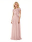 Elegant Chiffon A-Line Short Sleeves Lace Applique Long Mother of The Bride Dresses