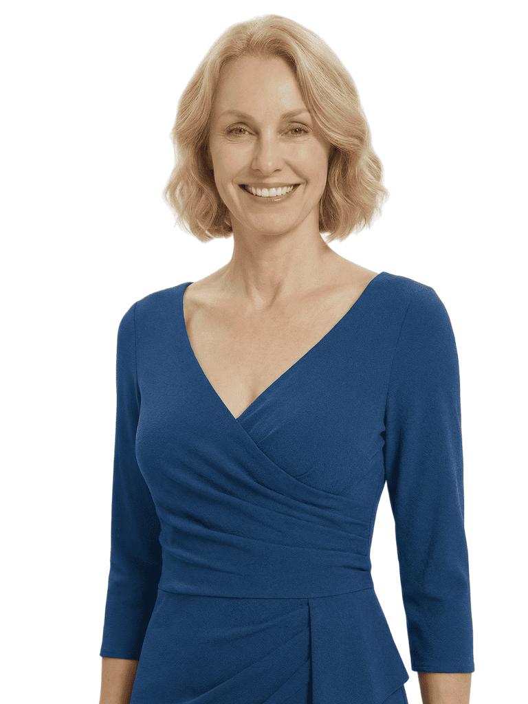 Classy Mother of The Groom Crepe Gown 3/4 Sleeve V Neck Floor-Length Formal Wedding Attire for Moms