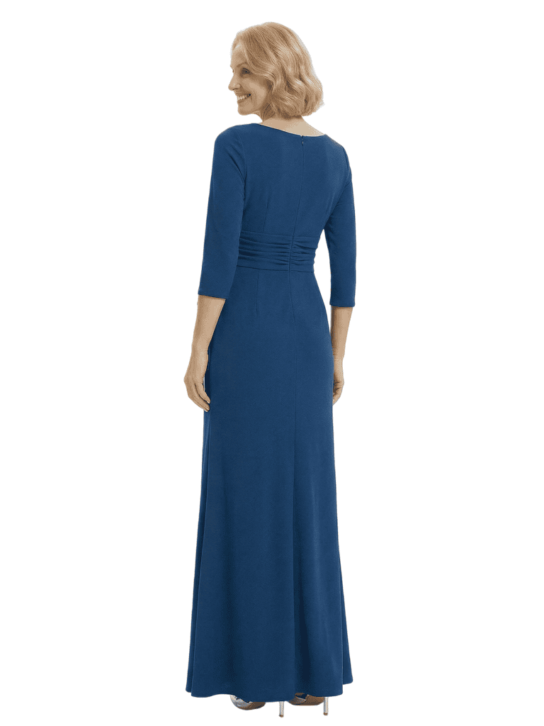 Classy Mother of The Groom Crepe Gown 3/4 Sleeve V Neck Floor-Length Formal Wedding Attire for Moms