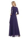 Fancy Mother of The Bride Chiffon Gown Square Neck 3/4 Lace Sleeve Floor-Length