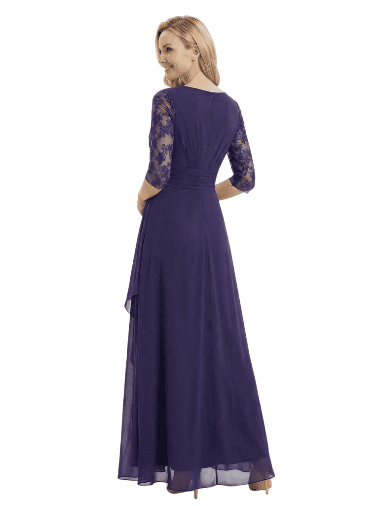 Fancy Mother of The Bride Chiffon Gown Square Neck 3/4 Lace Sleeve Floor-Length