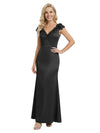 Elegant Sleeveless Floral V-Neck Floor-Length Satin Mother Of The Bride Dresses