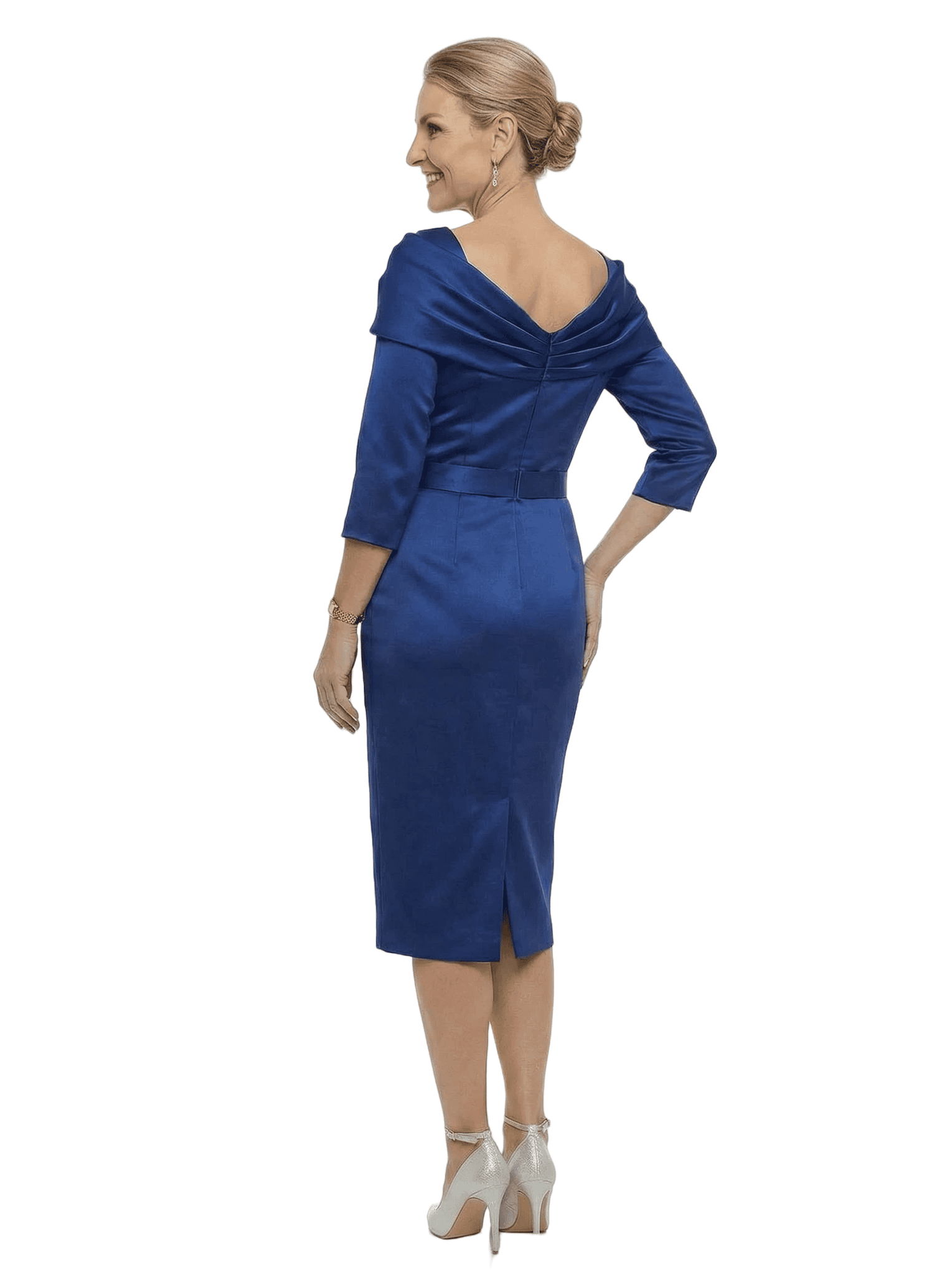 Classy Tea-Length Half Sleeves Silky Satin Sheath Mother Of The Bride Dresses