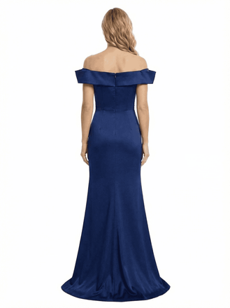 Elegant Off The Shoulder Satin Mermaid Floral Applique Mother of the Bride Dresses With Side Slit