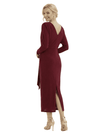 Sophisticated V-Neck Long Sleeves Ruched Chiffon Ankle-Length Sheath Mother Of The Groom Evening Dress