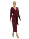 Sophisticated V-Neck Long Sleeves Ruched Chiffon Ankle-Length Sheath Mother Of The Groom Evening Dress