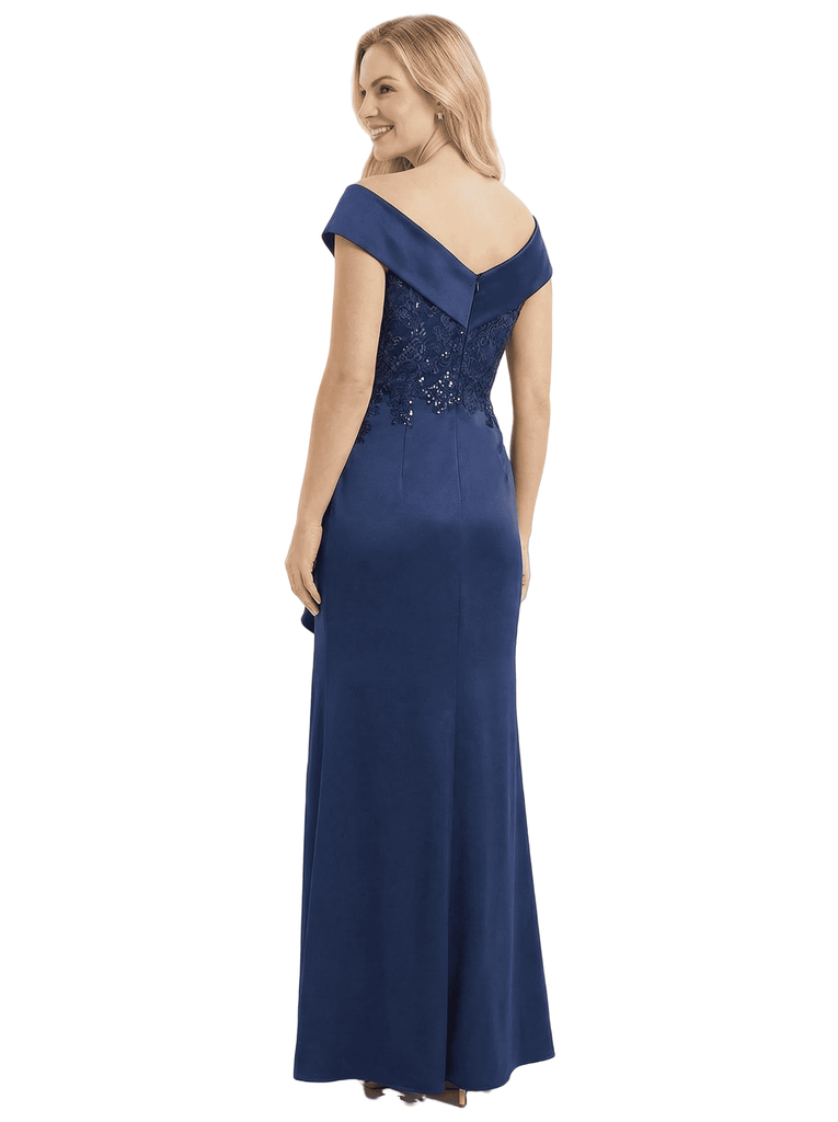 Sexy V-Neck Off The Shoulder Satin Side Slit Mermaid Lace Mother Of The Bride Dress