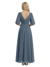 Unique Flutter Sleeves V-Neck Chiffon Ruched A-Line Maxi Dress For Mother Of The Bride
