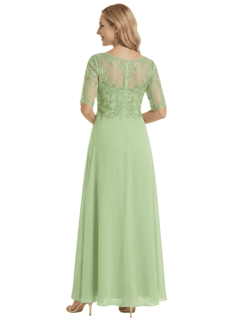 Classy V-Neck Half Sleeve Chiffon Gown With Lace Mother of The Bride Dresses