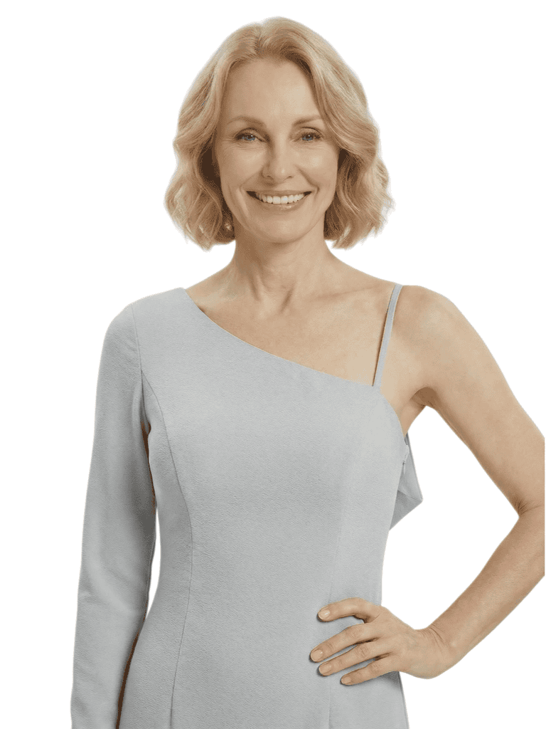 Chicsew Stylish Mother of The Bride Dress Asymmetrical Long Sleeve Fitted Mermaid Train Satin Fabric Modern Graceful Formal Wedding Celebration Gown