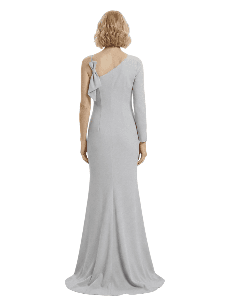 Chicsew Stylish Mother of The Bride Dress Asymmetrical Long Sleeve Fitted Mermaid Train Satin Fabric Modern Graceful Formal Wedding Celebration Gown