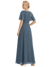 Beautiful Asymmetrical Neck Flutter Sleeve Chiffon Long Gown Chic Mother of The Groom Dresses