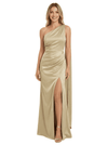 Elegant One Shoulder Side Slit Sleeveless Satin Mother of The Groom Dress