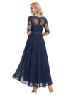 Pretty Scoop Neck Half-Sleeve Lace Chiffon Tea-Length Gown Modern Mother of The Bride Dresses