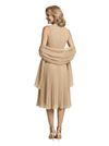 Sleeveless Chiffon Mother Of The Bride Dress Pleated Midi Dress With Shawl