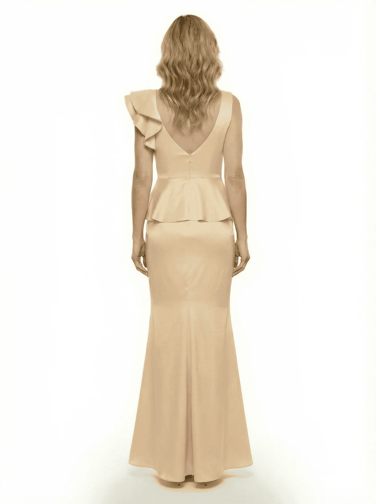 Chicsew Elegant Scoop Ruffle Satin Mermaid Mother Of The Bride Dress