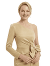 Stylish One Shoulder Long Sleeve Satin Gown With Unique Bow-Accented Formal Mother of The Bride Dresses