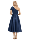Gorgeous One Shoulder Satin Tea-Length Gown Fancy Bow-Detailed Mother of The Bride Dresses