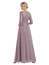Pretty Scoop 3/4 Sleeve Sequin Lace Chiffon Long Mother of The Groom Dresses
