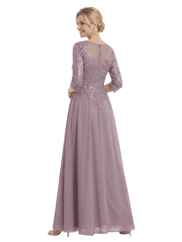 Pretty Scoop 3/4 Sleeve Sequin Lace Chiffon Long Mother of The Groom Dresses