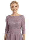 Pretty Scoop 3/4 Sleeve Sequin Lace Chiffon Long Mother of The Groom Dresses