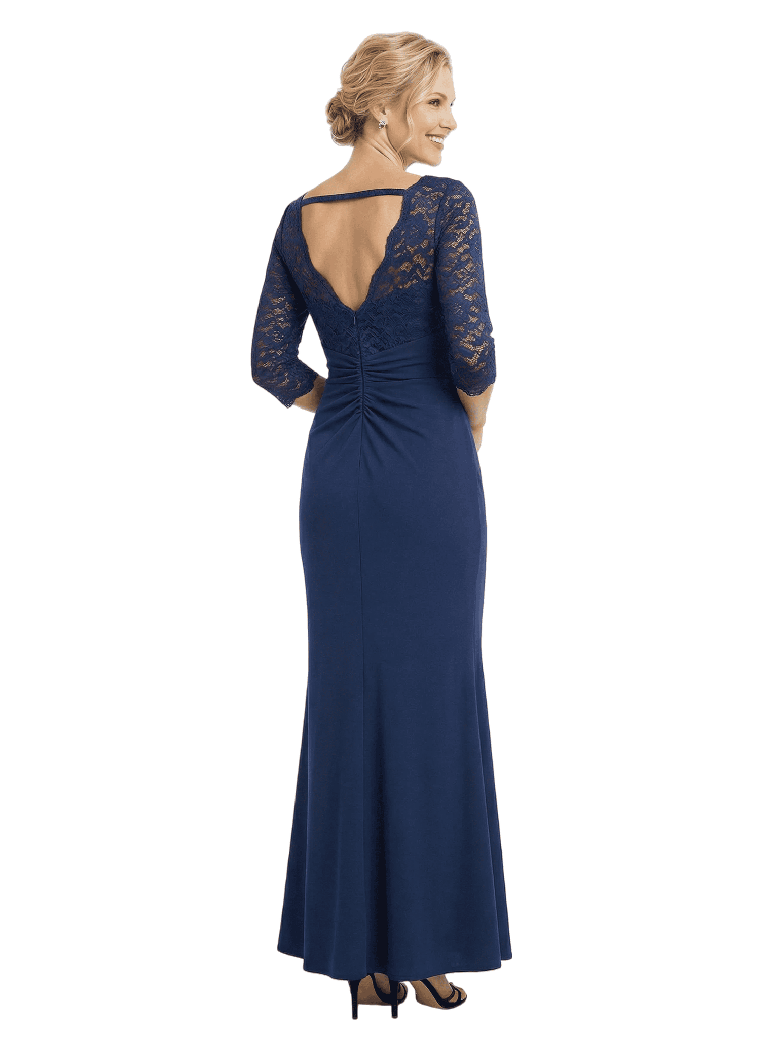 Chicsew Elegant Mother of The Groom Dress Scoop Lace 3/4 Sleeves Jersey Timeless Wedding Event Gown