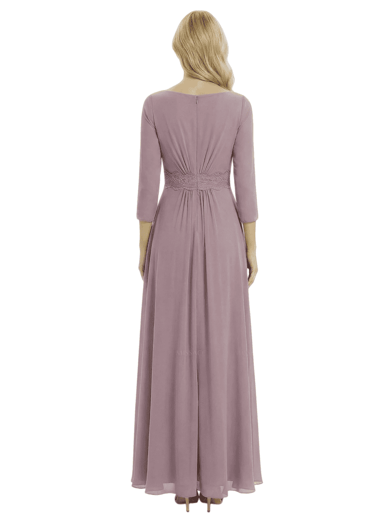 Chicsew Mother of The Groom Dresses Pretty Scoop 3/4 Sleeve Chiffon Maxi Gown