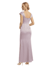 Chicsew Mother of The Groom Dresses Square Cap Sleeve Satin Mermaid Maxi Gown Elegant Ruched Formal Bridal Party Dress