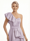 Chicsew Elegant One Shoulder Ruffle Satin A-Line Mother of The Bride Dresses