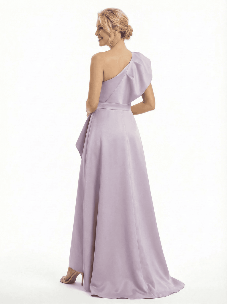 Chicsew Elegant One Shoulder Ruffle Satin A-Line Mother of The Bride Dresses
