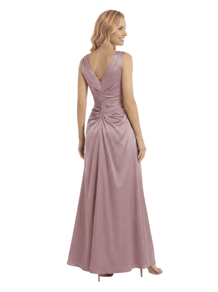 Chicsew Spaghetti Straps Side Slit Ruched Satin A-Line Mother Of The Bride Dresses