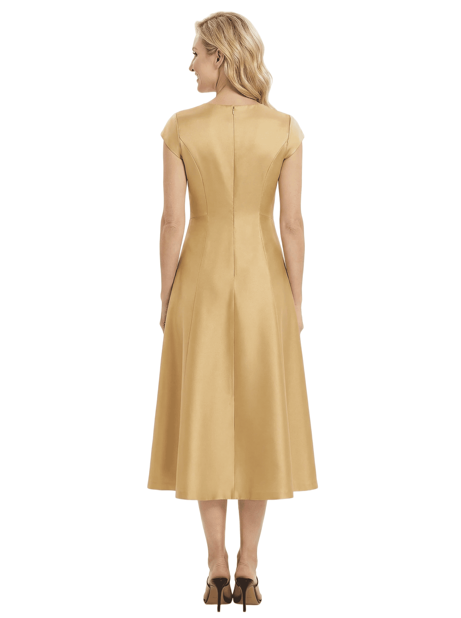 Chicsew Elegant Cap Sleeves Tea-Length Satin A-Line Mother of The Bride Dresses