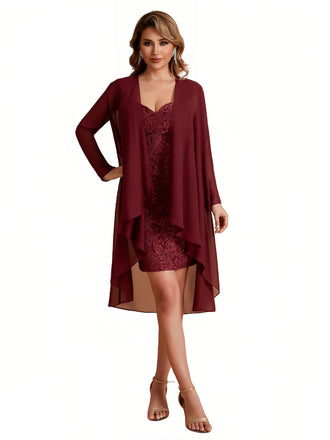 Elegant Lace Mermaid Cap sleves Short Mother of the Brides Dresses With Chiffon Jacket