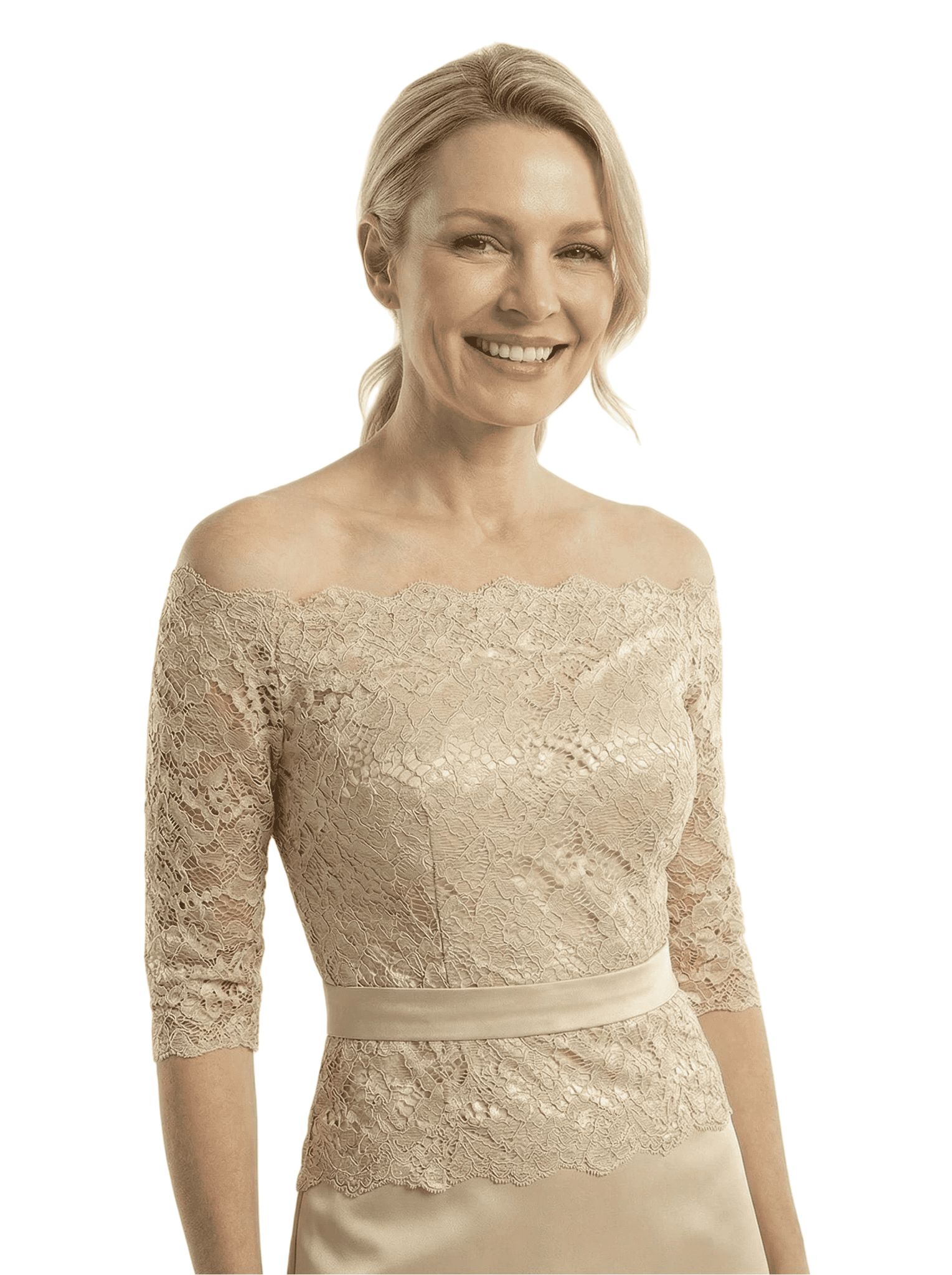 Chicsew Off Shoulder 3/4 Sleeves Mother Of The Bride Dress Maxi Mermaid Satin Gown with Lace Applique