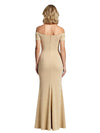 Chicsew Elegant Off Shoulder Sleeveless Ruched Floor Length Mermaid Mother Of The Groom Dress