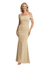 Chicsew Elegant Off Shoulder Sleeveless Ruched Floor Length Mermaid Mother Of The Groom Dress