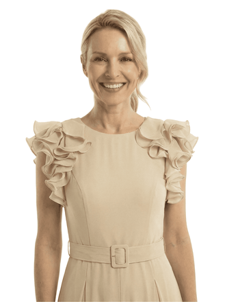 Chicsew Mother of The Bride Jumpsuit Classy Jewel Ruffle Short Sleeve Chiffon Outfit Modern Design