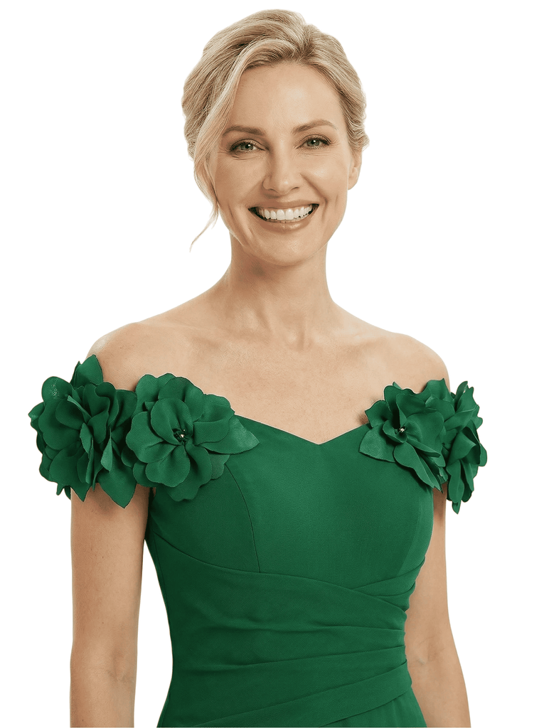 Chicsew Elegant Off Shoulder Sleeveless A-Line Ruched Chiffon Mother of The Bride Dress