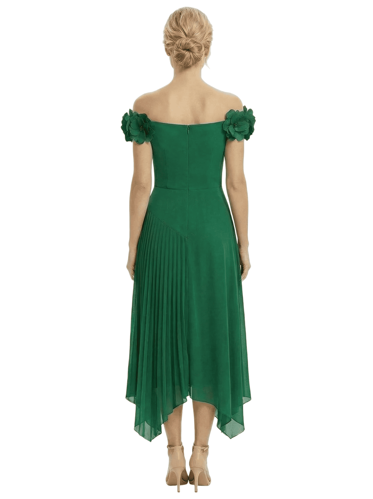 Chicsew Elegant Off Shoulder Sleeveless A-Line Ruched Chiffon Mother of The Bride Dress