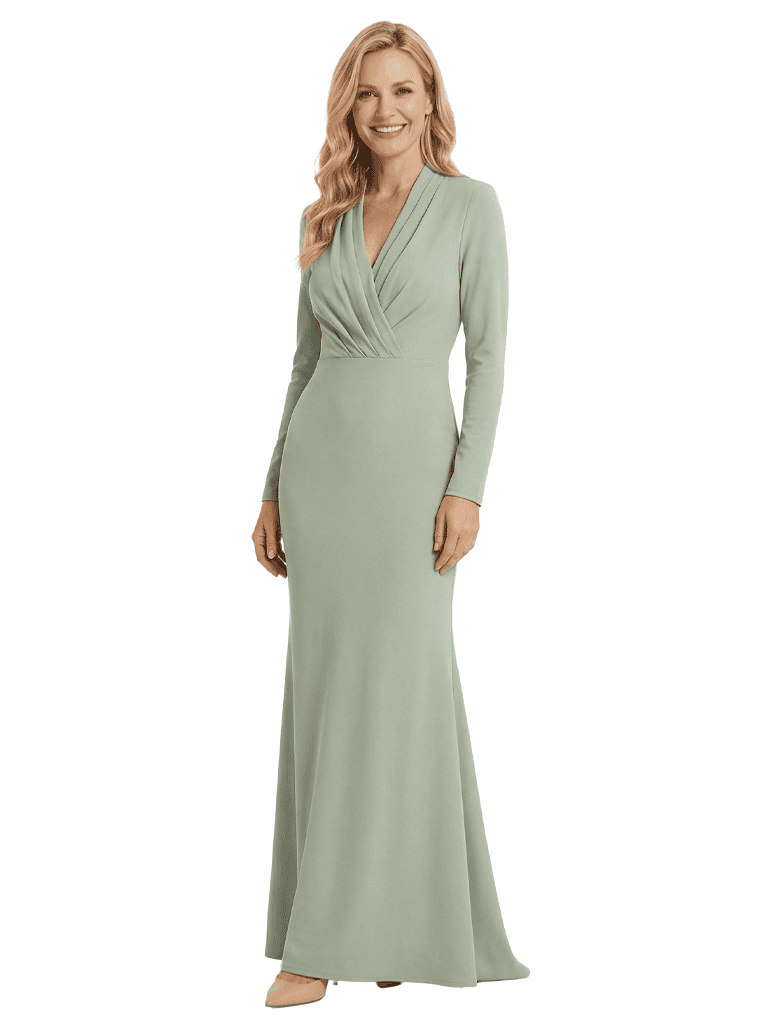 Chicsew Timeless Chiffon V-Neck Long Sleeves Floor-Length Formal Mother Of The Bride Gown