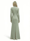 Chicsew Fancy Silky Satin V-Neck Ruffled Slit Long Sleeves Dress For Mother Of The Groom With Ruching